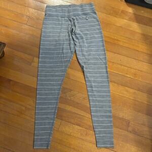 Smartwool Women’s Size S Baselayer Pants Merino Wool Grey White Striped FLAW